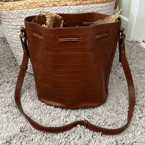 Sezane Farrow Camel Croco Bucket Bag - Picture 9 of 16
